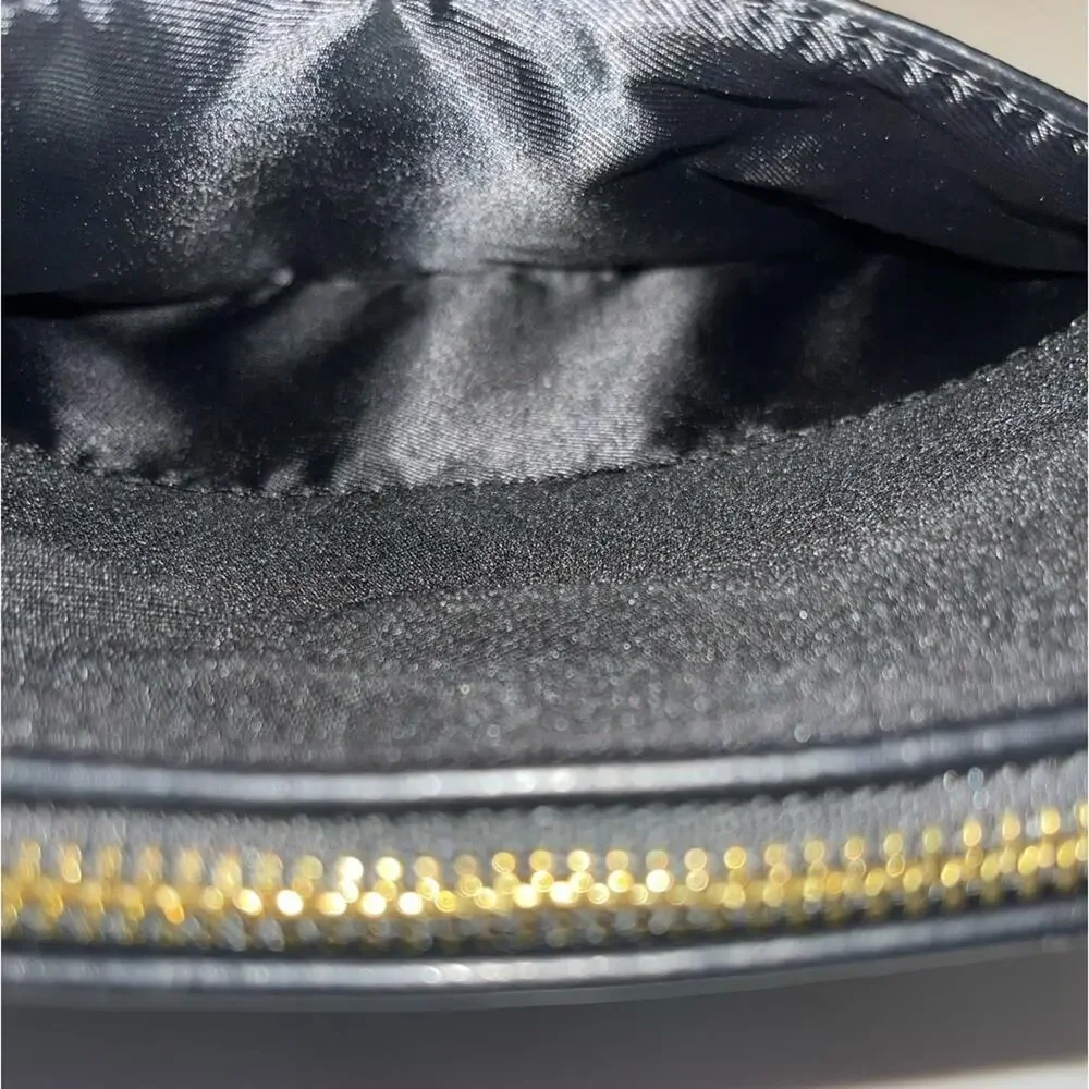 J. Mendel Cosmetic Clutch Bag black faux leather gold zipper